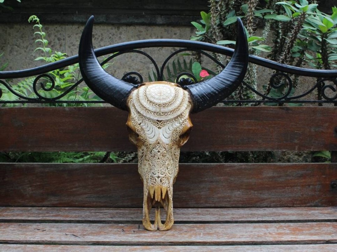 角付き手彫りバッファロースカル壁装飾 - Etsy 日本