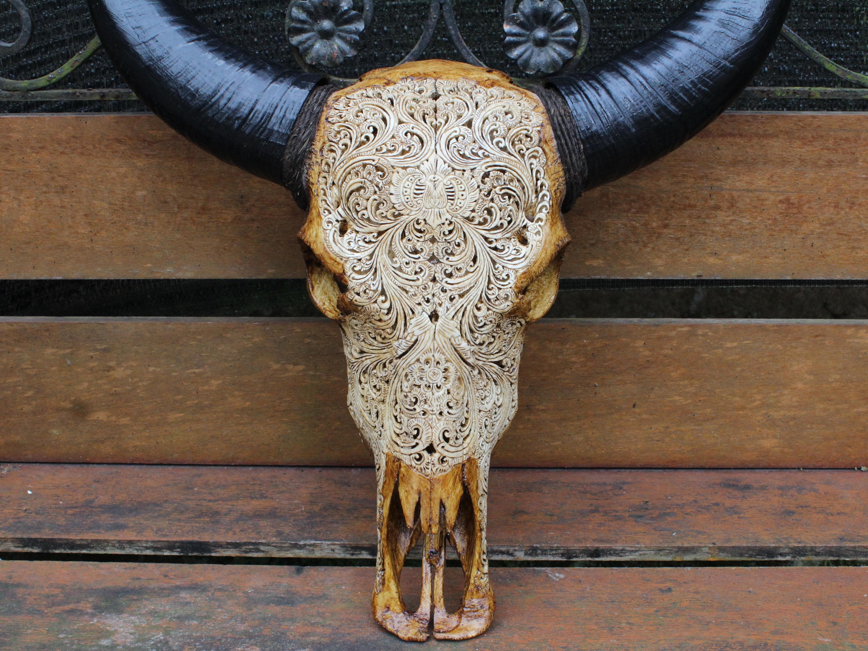 手彫りバッファロースカル壁飾り本物の角 - Etsy 日本