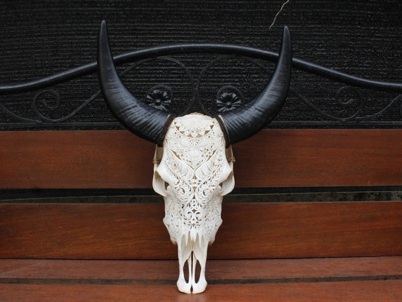 Intricately Hand Carved Wild Boar Skulls with Lotus Flower Intricately Hand Carved Wild Boar Skulls with Lotus Flower