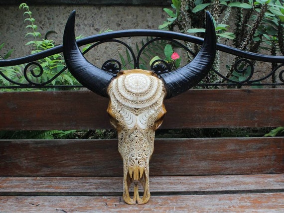角付き手彫りバッファロースカル壁装飾 - Etsy 日本