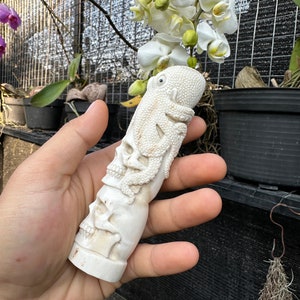 Antler carving, Carved deer antler for knife handle.