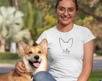 Custom Embroidered Dog Shirt, Dog outline embroidery, Embroidered t-shirt, Dog T-shirt, Pet Ears Portrait, Dog mama tee, Love animals shirt