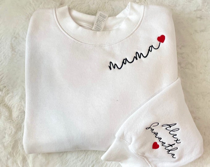 Custom Embroidered Sweatshirt, Mama Embroidered Sweatshirt, Custom Embroidery Names, Custom Embroidery Sleeve, Personalized Embroidered