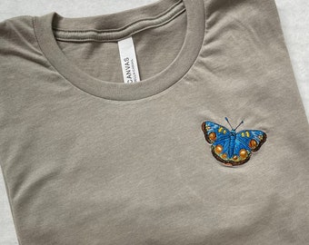 Butterfly Embroidered T-shirt, Butterfly Logo T-shirt, Gift for her, Custom Embroidered Short sleeve tee, Butterfly tee, Minimalist Tee