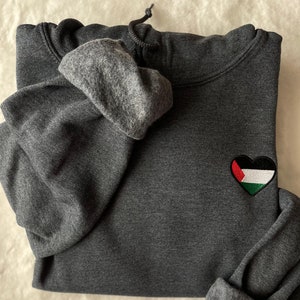 Palestine Flag Heart Embroidered Hoodie, Free Palestine Flag Hoodie, Palestine Hoodie, Solidarity with Palestine, GAZA