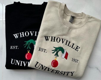 Christmas Sweatshirt, Christmas Whoville University Embroidered Sweatshirt, Christmas Embroidery Sweatshirt, Christmas Crewneck