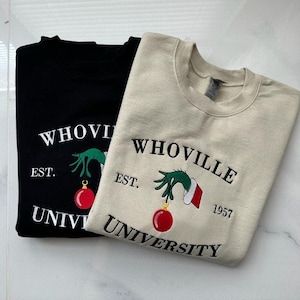 Christmas Sweatshirt, Christmas Whoville University Embroidered Sweatshirt, Christmas Embroidery Sweatshirt, Christmas Crewneck