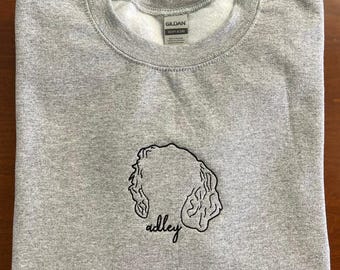 Center Chest Custom Dog Ears Outline Embroidered Sweatshirt | Hand Drawn Art and Embroidery For 1 pet | Custom Dog Faces Sweater