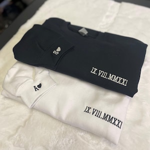 Custom Embroidered Roman Numeral Sweatshirt, Custom Embroidery Sleeve, Custom Shirt Initial On Sleeve, Personalized Embroidered Sweatshirt