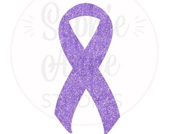 Purple Ribbon Awareness Glitter Sparkle Digital Download File - One PNG File