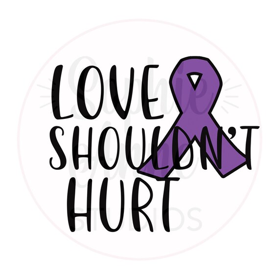 Love Shouldn'T Hurt Purple Ribbon Awareness Glitter Sparkle.