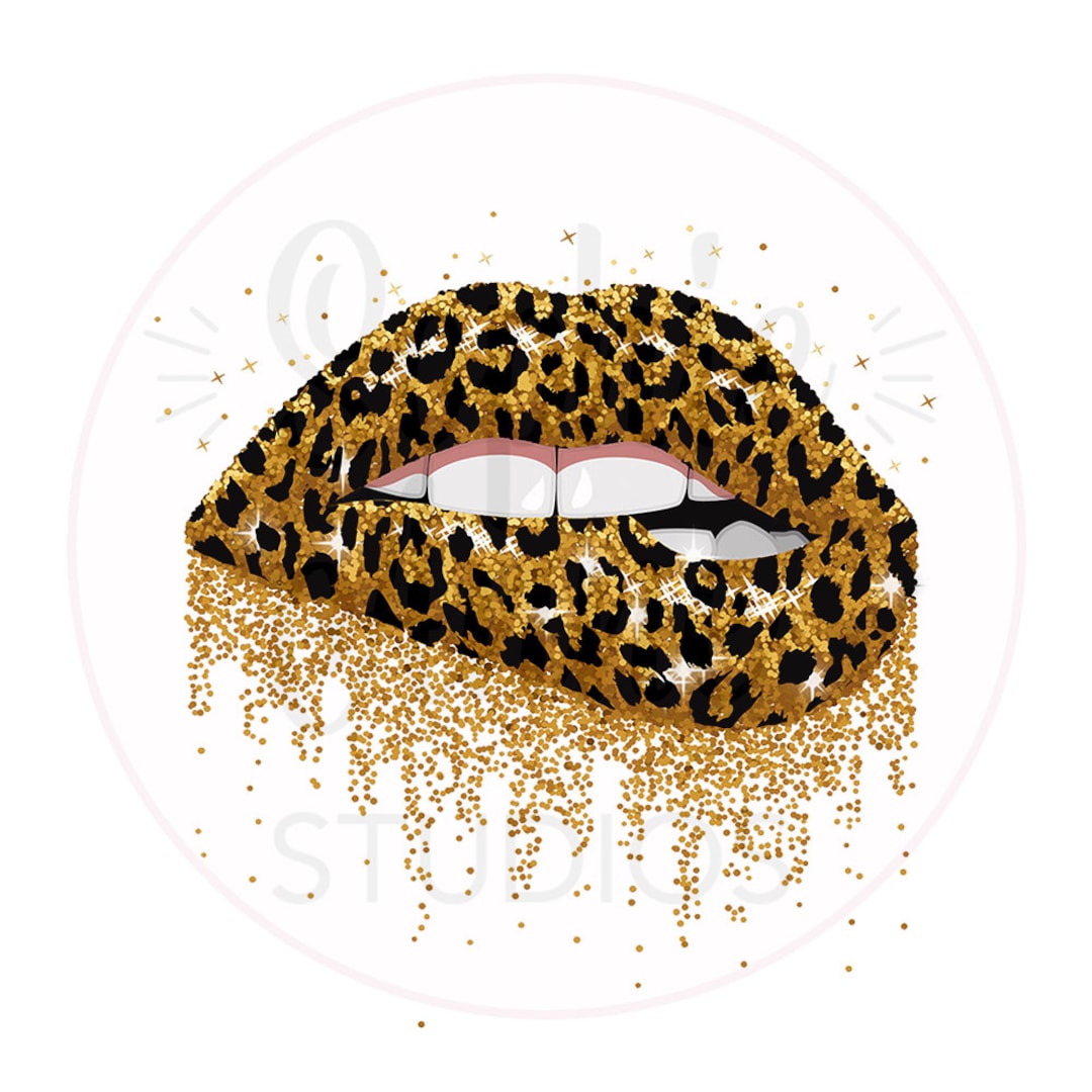 Fashion Plaid Gold Diamond Bling Drip Lips PNG