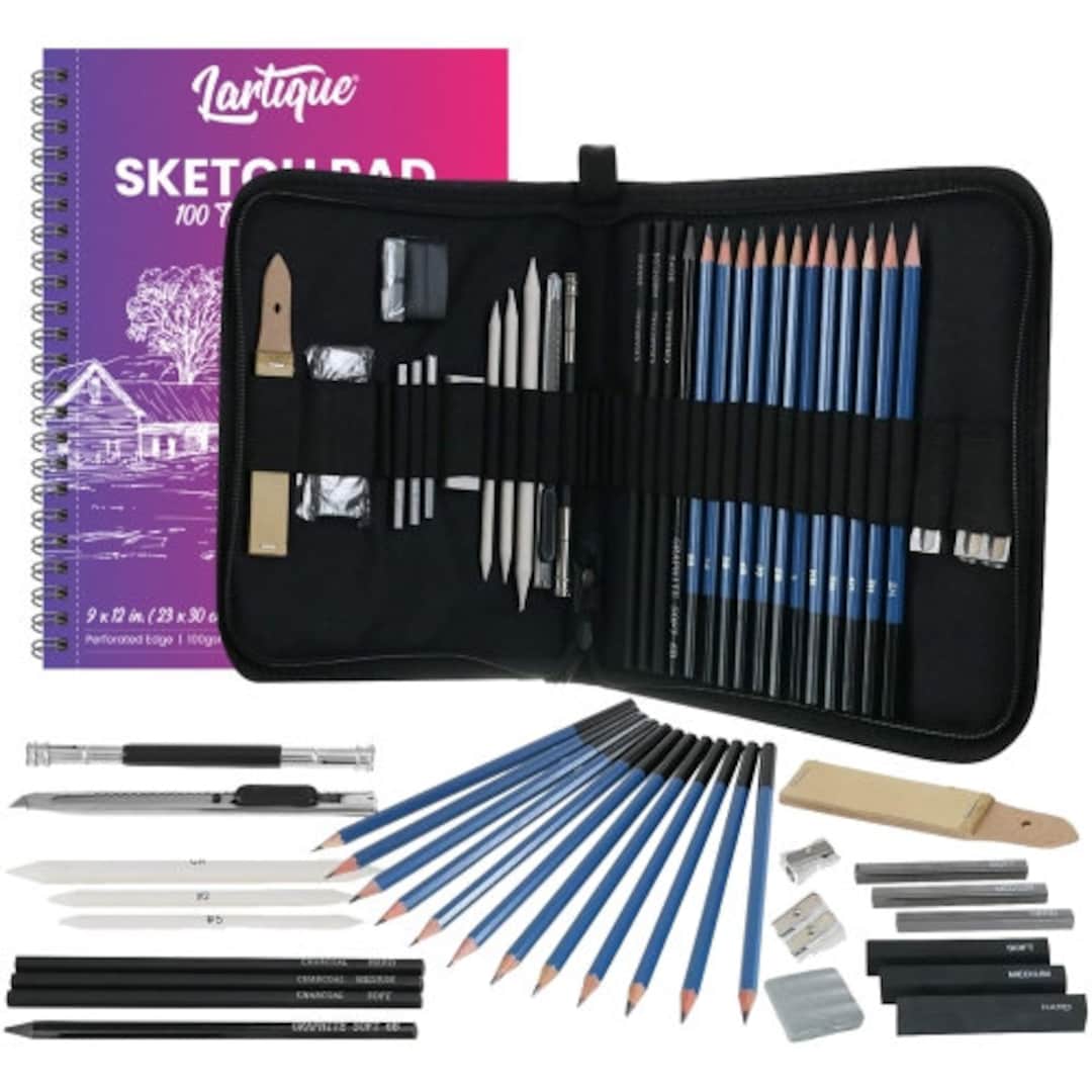 Professional Sketch Drawing Kit, 18 Pieces Art Set of Charcoal Sketching  Pencils, Erasers, Paper Pens, Pencil Extenter, Craft Knief & Canvas Pouch  for Kids Adults Artists