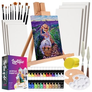 Glokers Canvas Panels Painting Kit | Art Supplies Set Includes Paint Palette, Sponge Brushes, Canvases, Paintbrushes & Mixing