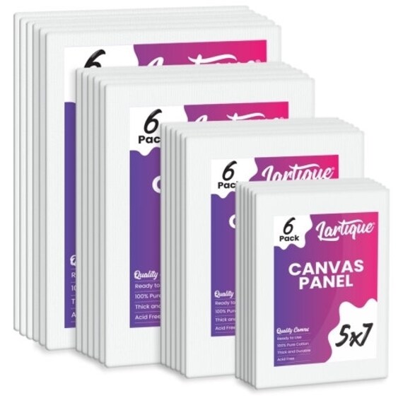 Lartique Multi-pack Various Sizes White Cotton Canvas Panels 24 Blank  Primed Painting Canvases for Wet & Dry Art Media, Art Supplies Kit 