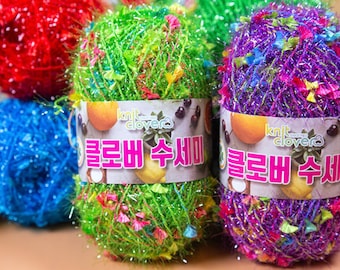 Clover Scrubby Yarn, 80g, 32 Colors, Crunchy Yarn, Korean Yarn, Polyester Yarn, Bulky Yarn, Knitting Yarn, Crochet Yarn, Weaving Yarn