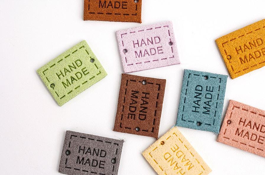 Mini Suede 'Handmade' Tags – 2x1.5mm, Rectangle Leather Labels for Crochet, Bags, Crafts |  Crochet Labels | Leather Tags