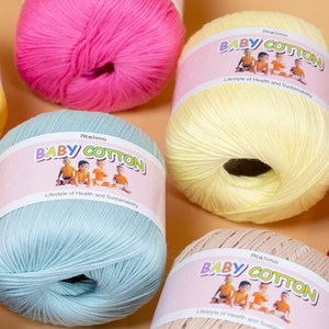 Baby Cotton Yarn 100% , 50g, 38 Colors, Cotton Yarn for Baby, Korean Yarn, Knitting Yarn, Crochet Yarn, Scrubby Yarn