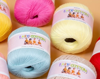 Baby Cotton Yarn 100% , 50g, 38 Colors, Cotton Yarn for Baby, Korean Yarn, Knitting Yarn, Crochet Yarn, Scrubby Yarn