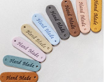 Colorful Suede &#39;Handmade&#39; Tags – 45x12mm, Round Leather Labels for Crochet, Bags, Crafts |  Crochet Labels | Leather Tags