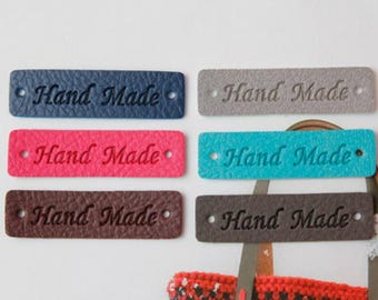 Long &#39;Handmade&#39; Tags – 45x12mm, Rectangle Leather Labels for Crochet, Bags, Crafts |  Crochet Labels | Leather Tags
