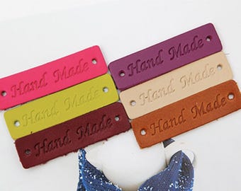 Colorful Leather &#39;Handmade&#39; Tags – 45x11mm, Rectangle Leather Labels for Crochet, Bags, Crafts |  Crochet Labels | Leather Tags