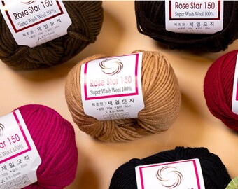 100% Super Wash Wool Yarn, 50g, 85m, Machine Washable, Made in Korea