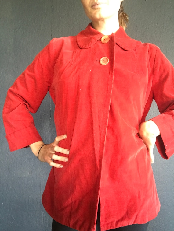 Adorable Handmade 60s Red Corduroy Coat - image 1