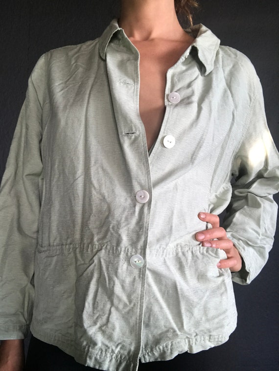 Vintage sage green silk chore coat