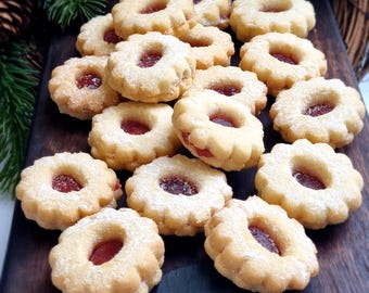 mini Butterlinzer Erdbeer 200g (36Eur pro Kg) der beliebteste Klassiker mit fruchtiger Erdbeerfüllung,  Kekse von FeinLand