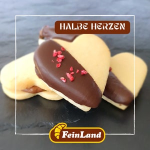 half hearts 200g 32Eur per kg, heart pastries and biscuit hearts with fine hazelnut cream from FeinLand image 2