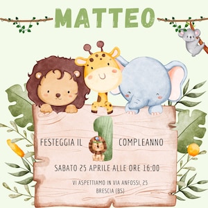 Invito Digitale 1 Compleanno Tema Safari\Digital Invitation Safari Jungle Thema Firs Birthday