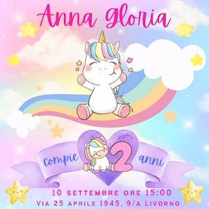Invito Digitale Festa di Compleanno Tema Unicorno