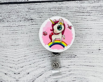 cute unicorn retractable badge reel