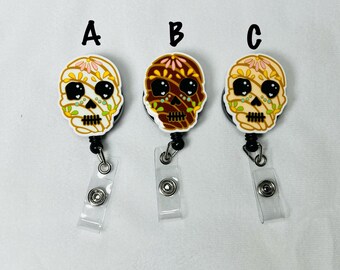 Pan dulce día de los muertos retractable badge reel
