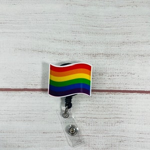 Rainbow flag, Pride flag, Rainbow retractable badge reel, ID holder, Badge holder