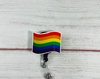 Rainbow flag, Pride flag, Rainbow retractable badge reel, ID holder, Badge holder