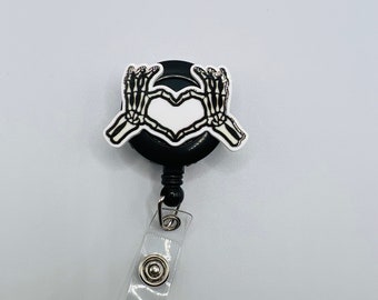 heart skeleton hands retractable badge reel