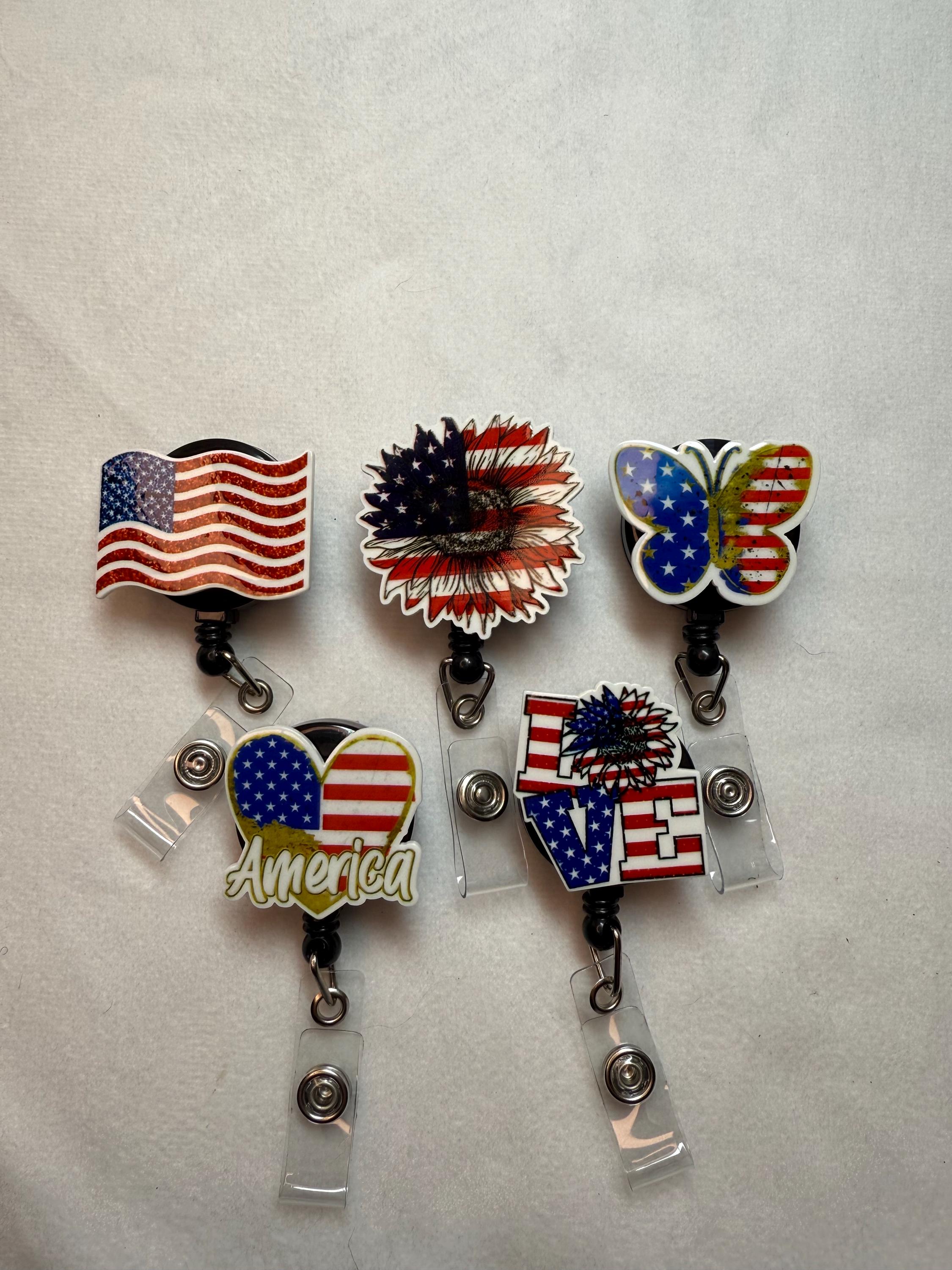 American flag, flag retractable badge reel