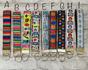 Mexican keychains, Keyfob, Wristlet, Phone strap, Sarape, Loteria, sana sana colita de rana, mexican flowers