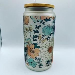 Floral glass can, Libbey glass