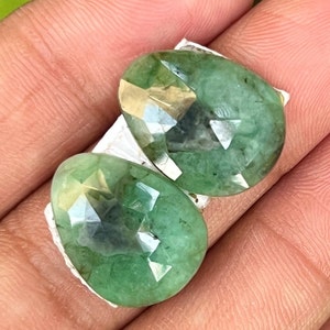 Natural Emerald Rose Cut Pair Emerald Rose Cut Slice 12.70 Carat Emerald Flat Back Rose Cut Pair Gemstone May Birthstone Making For Jewelry