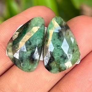 Natural Emerald Rose Cut Pair Emerald Rose Cut Slice 14.85 Carat Emerald Flat Back Rose Cut Pair Gemstone May Birthstone Making For Jewelry