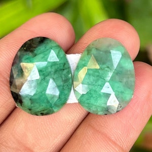 Natural Emerald Rose Cut Pair Emerald Rose Cut Slice 18.85 Carat Emerald Flat Back Rose Cut Pair Gemstone May Birthstone Making For Jewelry