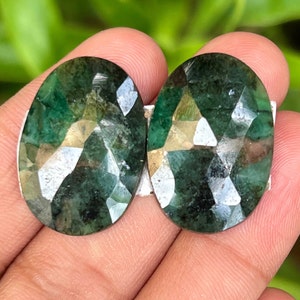 Natural Emerald Rose Cut Pair Emerald Rose Cut Slice 25.70 Carat Emerald Flat Back Rose Cut Pair Gemstone May Birthstone Making For Jewelry.