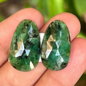 Natural Emerald Rose Cut Pair Emerald Rose Cut Slice 17.90 Carat Emerald Flat Back Rose Cut Pair Gemstone May Birthstone Making For Jewelry