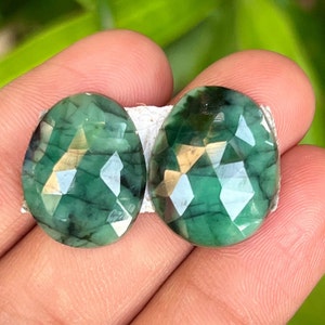 Natural Emerald Rose Cut Pair Emerald Rose Cut Slice 16.30 Carat Emerald Flat Back Rose Cut Pair Gemstone May Birthstone Making For Jewelry