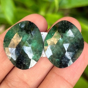 Natural Emerald Rose Cut Pair Emerald Rose Cut Slice 36.65 Carat Emerald Flat Back Rose Cut Pair Gemstone May Birthstone Making For Jewelry