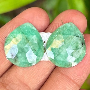 Natural Emerald Rose Cut Pair Emerald Rose Cut Slice 16.35 Carat Emerald Flat Back Rose Cut Pair Gemstone May Birthstone Making For Jewelry