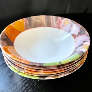 Set of 6 ARCOPAL France 6.5 Inch Floral and Fruit Milk Glass Bowls in Excellent Condition.
